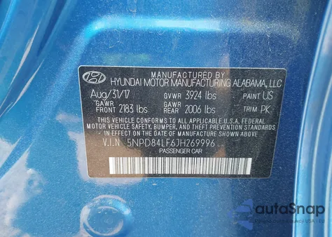 2018 Hyundai Elantra Sel z USA, uszkodzony, nr VIN 5NPD84LF6JH269996